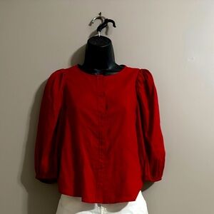 H&M Red Puff Sleeve Blouse Relaxed Fit
